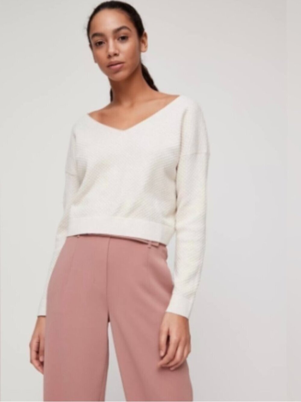 Babaton Lita Longsleeve Cropped V-neck Cashmere Sweater S